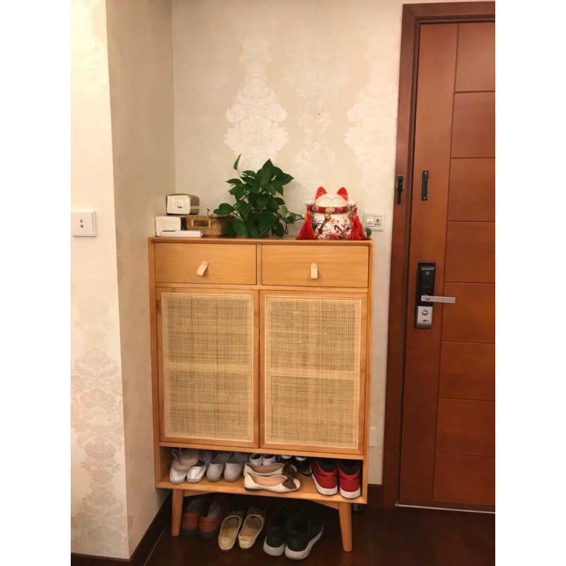 森美人实木藤编鞋柜北欧家用口玄关柜大容量日式储物柜现代简约厅柜