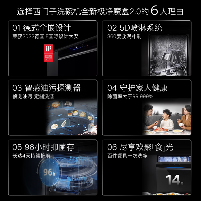 西门子SJ43XB33KC [极净魔盒]14套嵌入式洗碗机家用全自动消毒除菌 黑色一级水效 嵌入式 黑镜奢雅玻璃门高清大图