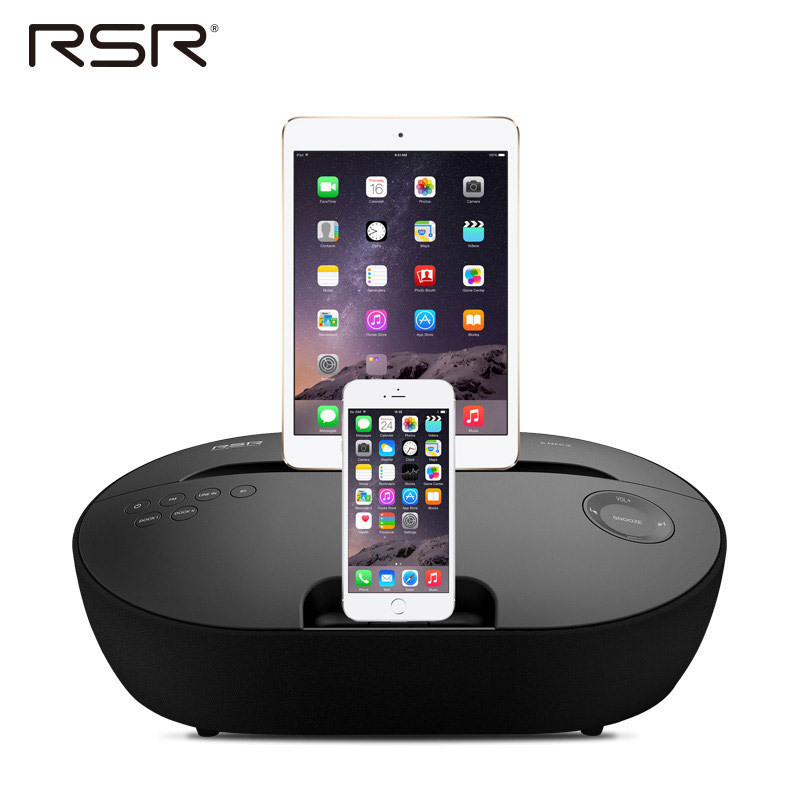 RSR DS415苹果音响iphonex/7/8ipad手机充电底座播放器迷你组合音响低音炮蓝牙音箱(黑色)