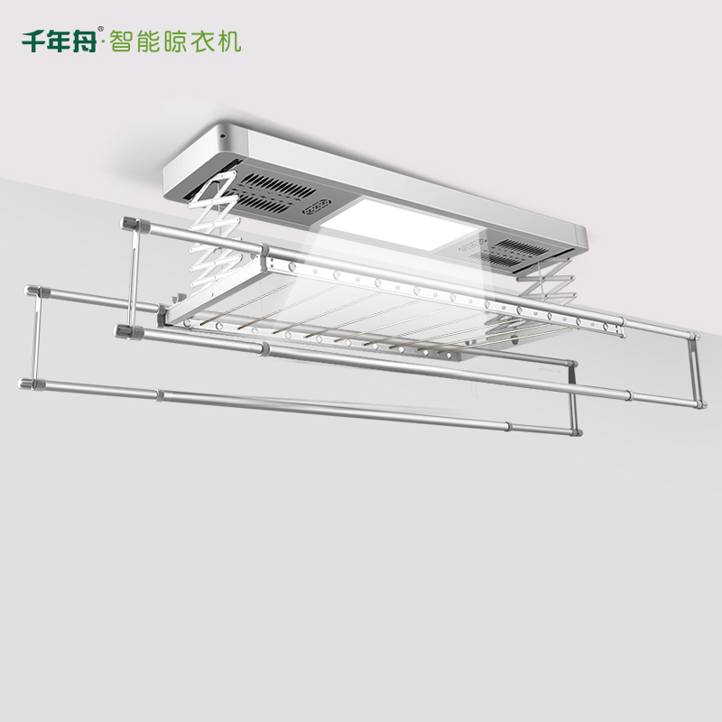 千年舟 Q60-9 电动晾衣架 智能无线遥控升降晾衣架阳台晾衣机(银色) 风干烘干晾衣杆 1.2米-2.4米(可伸缩)