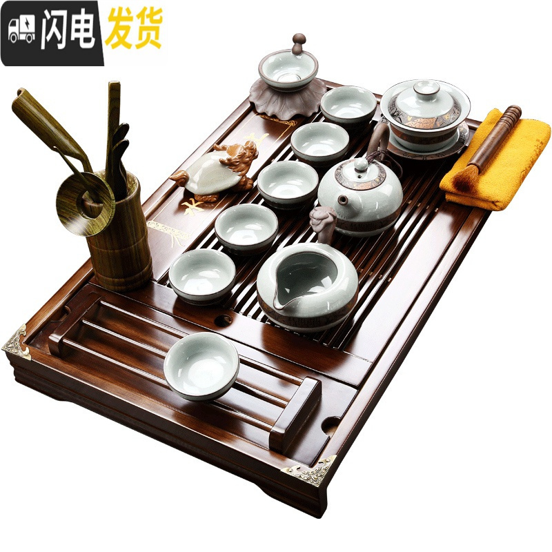 三维工匠紫砂功夫茶具套装家用茶杯简约家用实木小茶盘抽屉式茶台整套 典藏白瓷卓易 18件