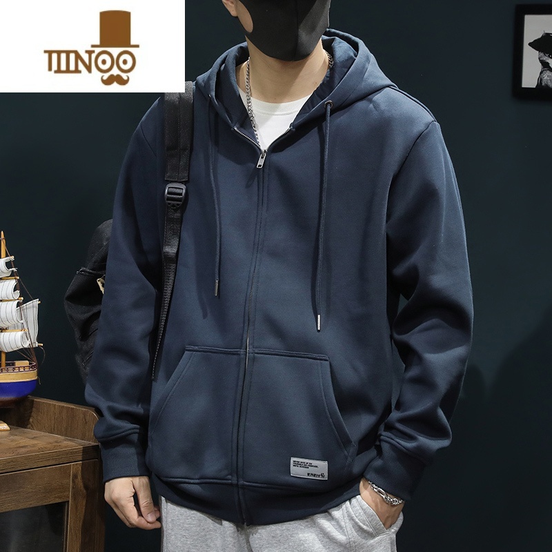 YANXU2023年新款款拉链连帽卫衣男士运动外套加绒大码开衫上动高清大图