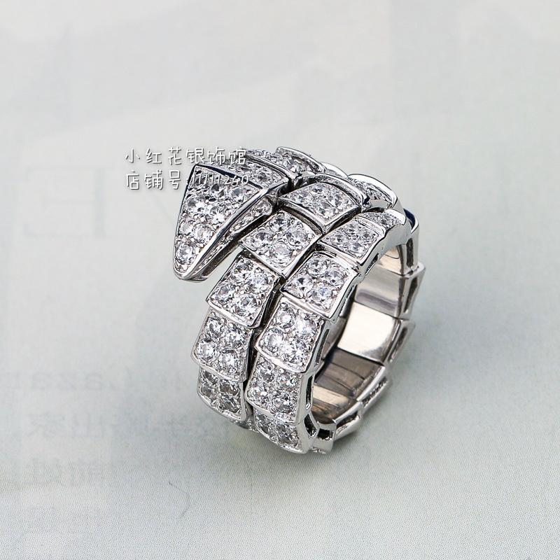 S925银蛇形戒指 韩版镶钻单圈蛇 明星同款开口戒指 明星同款时尚送女朋友老婆生日礼送女朋友七夕情人节礼物