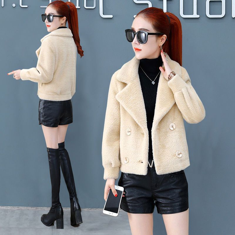 水貂绒外套女短款秋冬新款女装韩版加厚黄金貂绒时尚行毛呢大衣