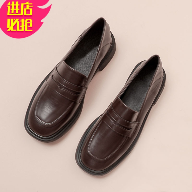 金三志皮乐福鞋女2021春季新款百搭小皮鞋英伦风单鞋女黑色平底工作鞋休闲鞋