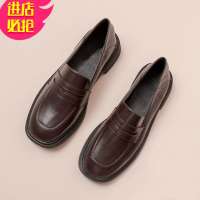 金三志皮乐福鞋女2021春季新款百搭小皮鞋英伦风单鞋女黑色平底工作鞋休闲鞋