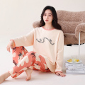 浪莎睡衣女纯棉春秋季长袖甜美加大码女士休闲家居服套装2025新款 180(XXXL)建议160-180斤 DM3510