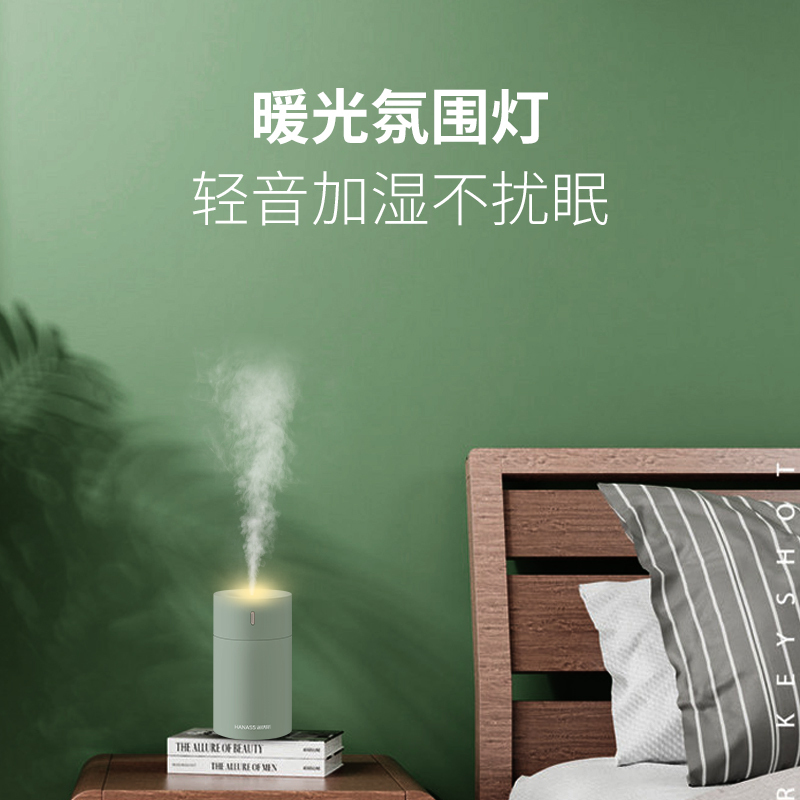 海纳斯(HANASS)加湿器HM-101家用大喷雾空气加湿器小型轻音卧室宿舍学生办公室暖光氛围灯桌面大雾量定时关机