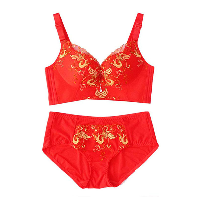 本命年红色结婚内衣套装女维多利亚文胸内裤鼠年v型聚拢新娘胸罩