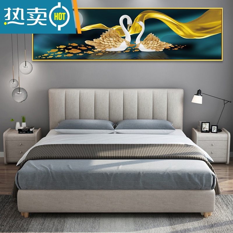 敬平北欧自粘装饰浪漫墙纸卧室房间床头天鹅装饰画简约背景墙客厅壁简 独立整张70*240适合客厅沙发背景墙3D打印边框 优雅天鵝-G款-金框
