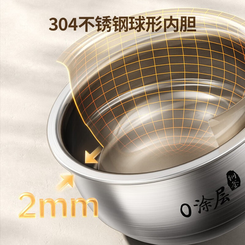 九阳(Joyoung)电饭煲家用电饭锅0涂层不锈钢球形内胆2L升多功能钢釜1-3人智能预约蒸饭锅 20N1