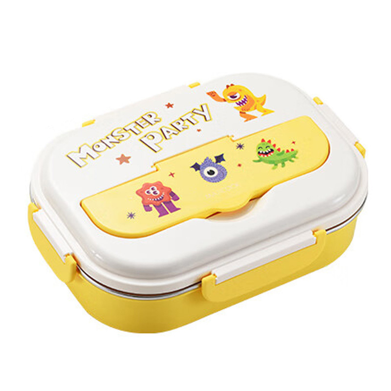 美厨饭盒304不锈钢5格保温饭盒配餐具怪兽黄MCFT7666