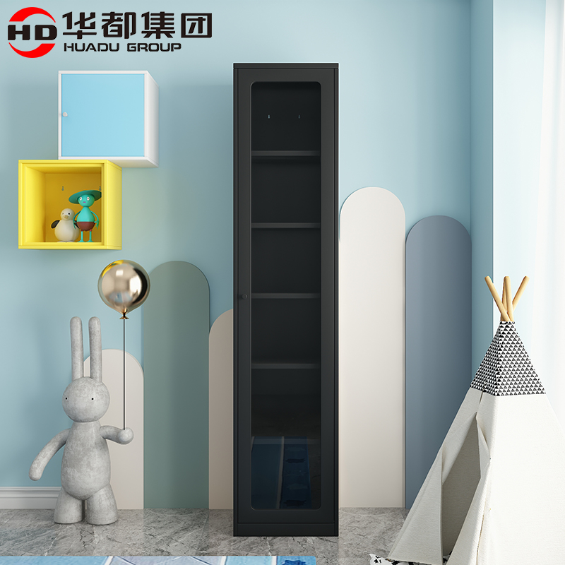 华都HDBL-401H 曜黑400宽通玻书柜华都书柜书架钢制资料档案柜展示柜铁皮柜落地靠墙家用收纳置物架阳台高清大图