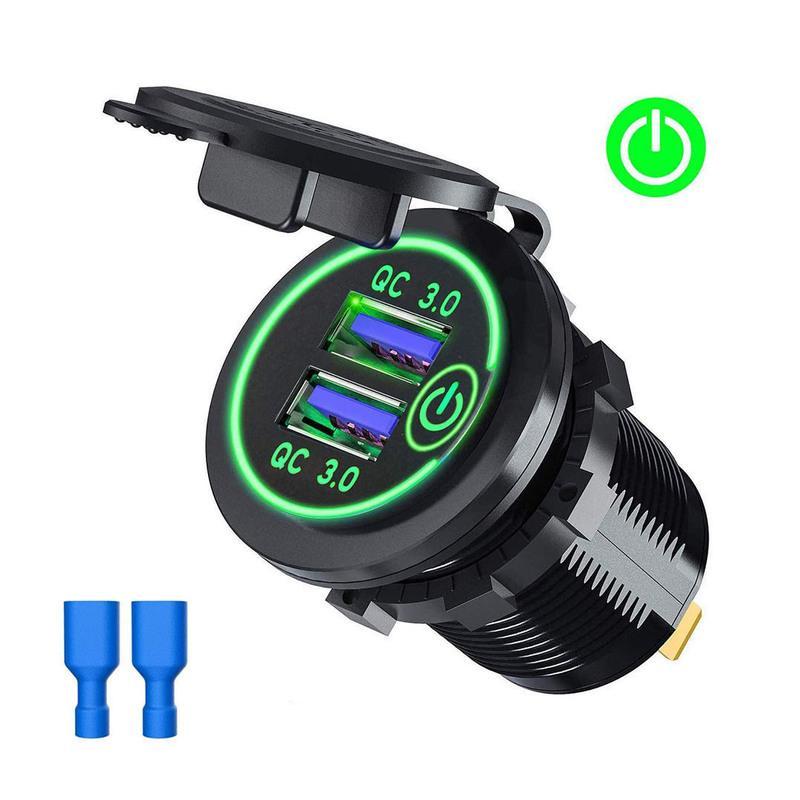 1224v汽车改装车载手机充电器带触摸开关控制双qc智能usb充电器普通款