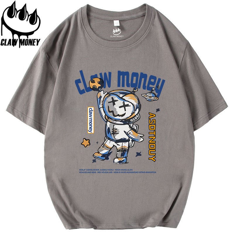 Claw money潮牌短袖t恤男纯棉青少年印花半袖宽松半截袖圆领体恤