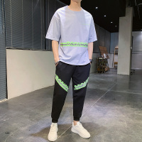 太子龍(TEDELONENERGY)休闲运动套装夏季潮牌短袖一套青年圆领套头宽松体恤九分裤两件套韩版帅气学生潮男装新款