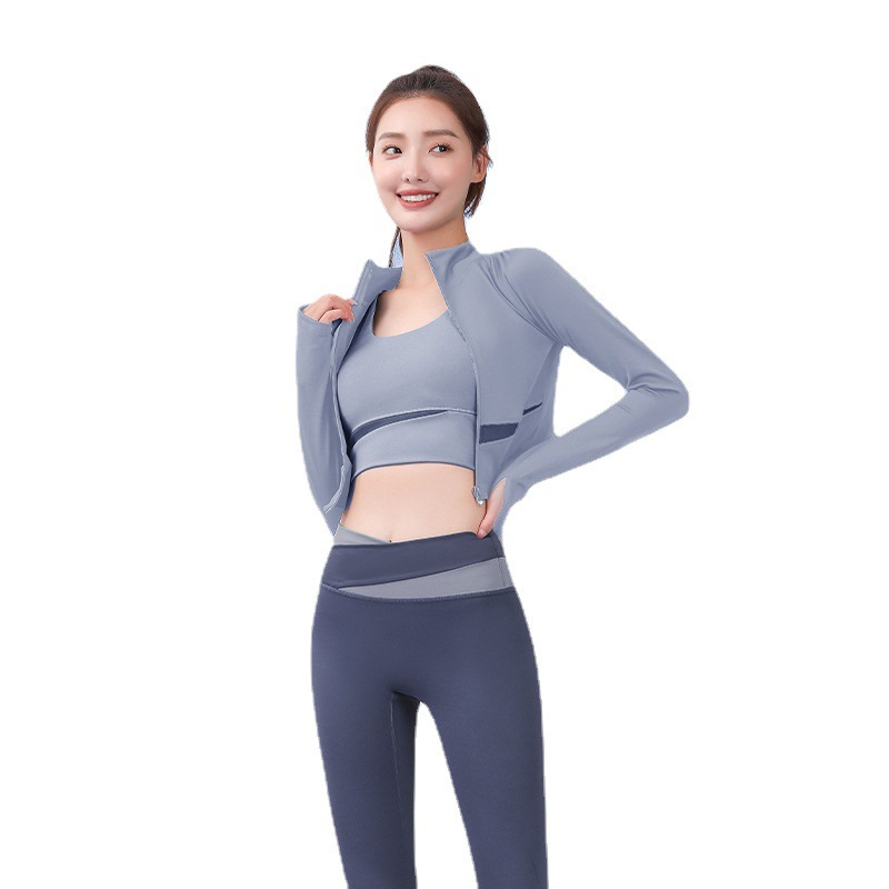 瑜伽服五件套装运动外套健身服运动长裤女蜜桃跑步运动套装透气裸感