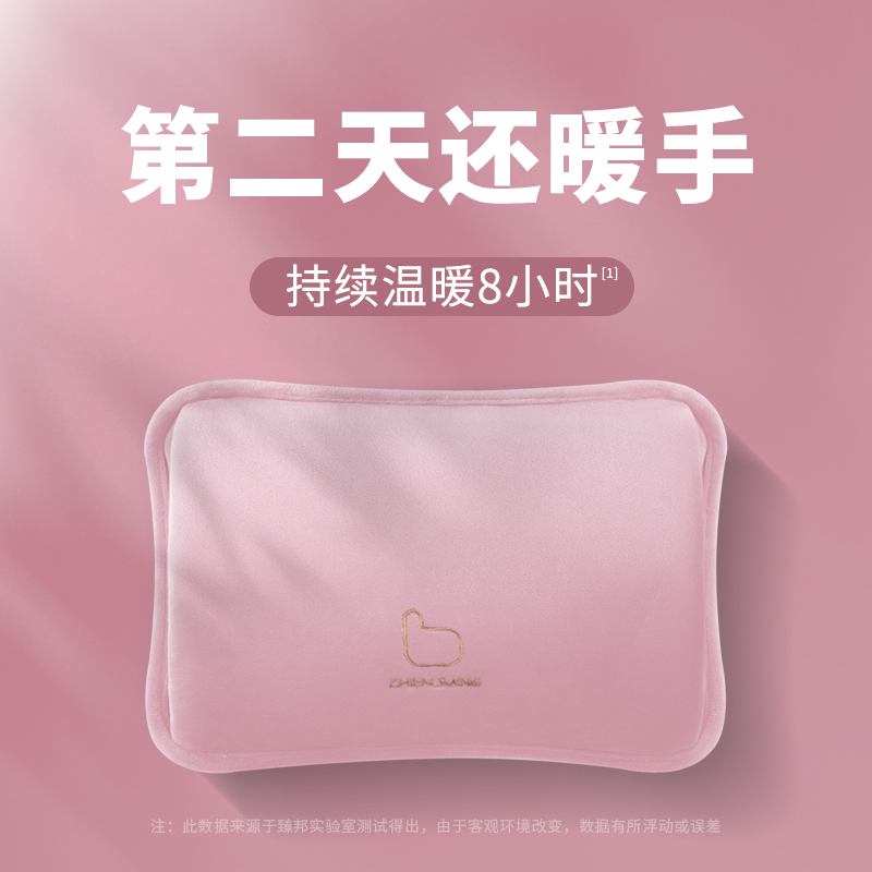 南极人(NanJiren)充电式热水袋毛绒暖肚子暖宝宝女敷肚子暖腰暖宫暖水袋 已注水 粉色