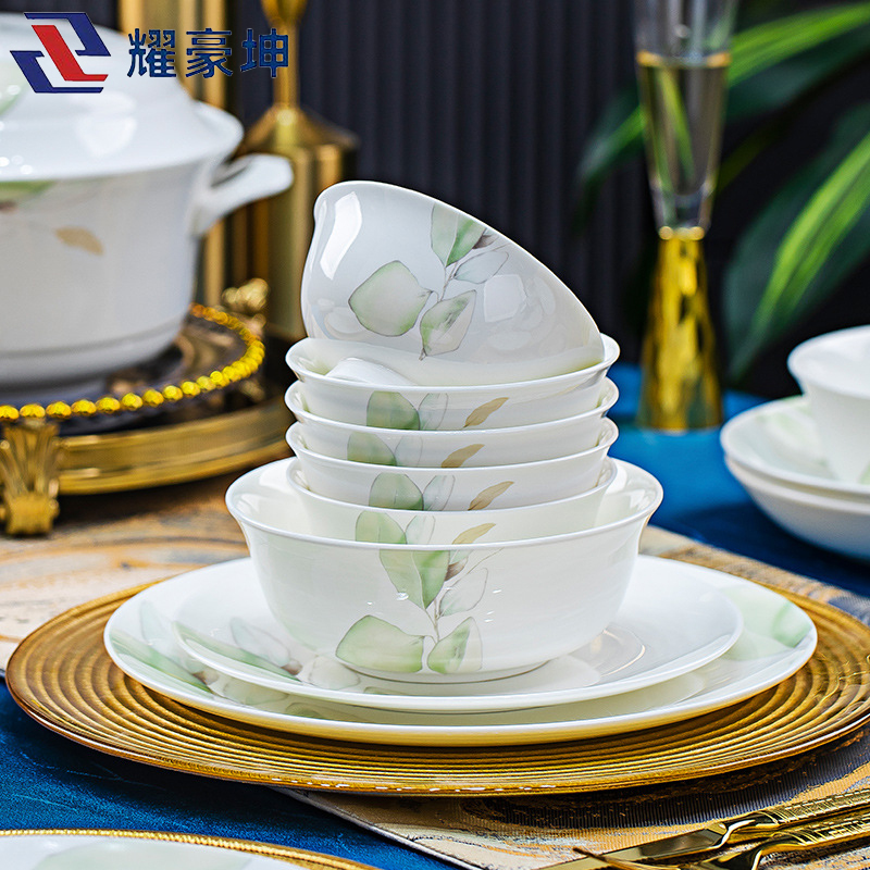 耀豪坤 春之意骨瓷餐具套装38件套YHLQ-38B/套高清大图
