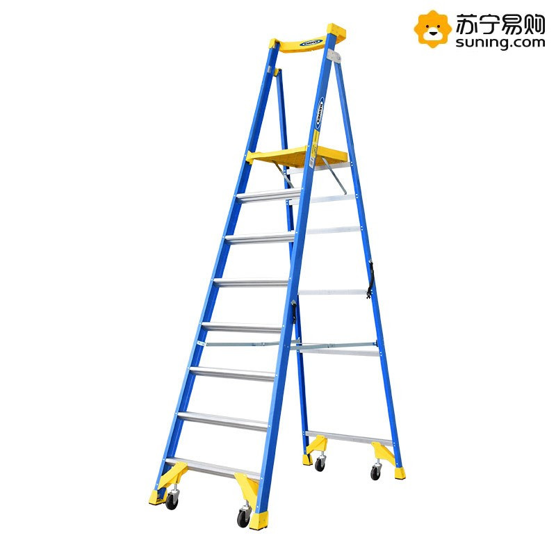 稳耐（WERNER) P170-10CN FG 十步4米玻璃钢平台梯工业级人字梯带轮自锁防滑踏板工程梯