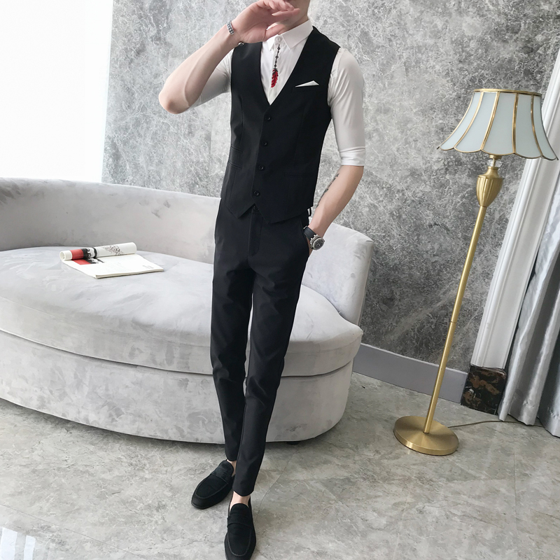 夜店少爷装酒吧dj潮男公子修身马甲青年韩版修身工作服男士制服