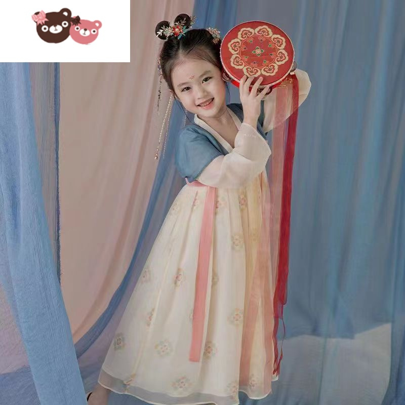 绿彩虹光原创汉服女童中国风超仙齐胸襦裙儿童古风唐制公主连衣裙春夏