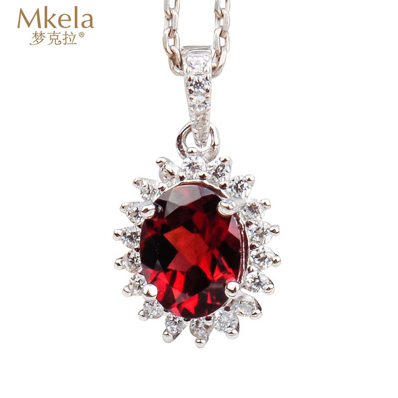 梦克拉 Mkela S925银石榴石吊坠 酒红色 芳菲 豪华群镶吊坠 宝石吊坠 经典复古 其他 椭圆形