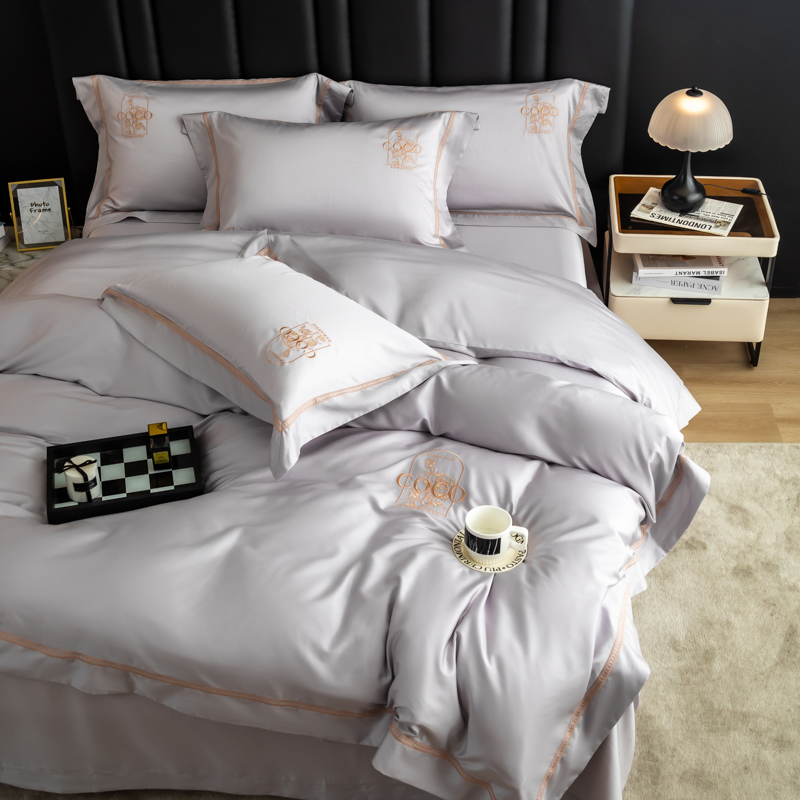 汉司家纺 200*230 丝滑裸感天丝棉蕾拉款 床上四件套 (计价单位:套)银灰 透气干爽 光滑柔软 强力持久高清大图