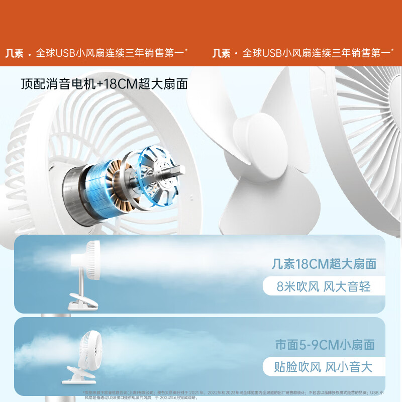 几素夹子摇头风扇Clip Fan Life7(FA13R)-8000mAh随机颜色高清大图