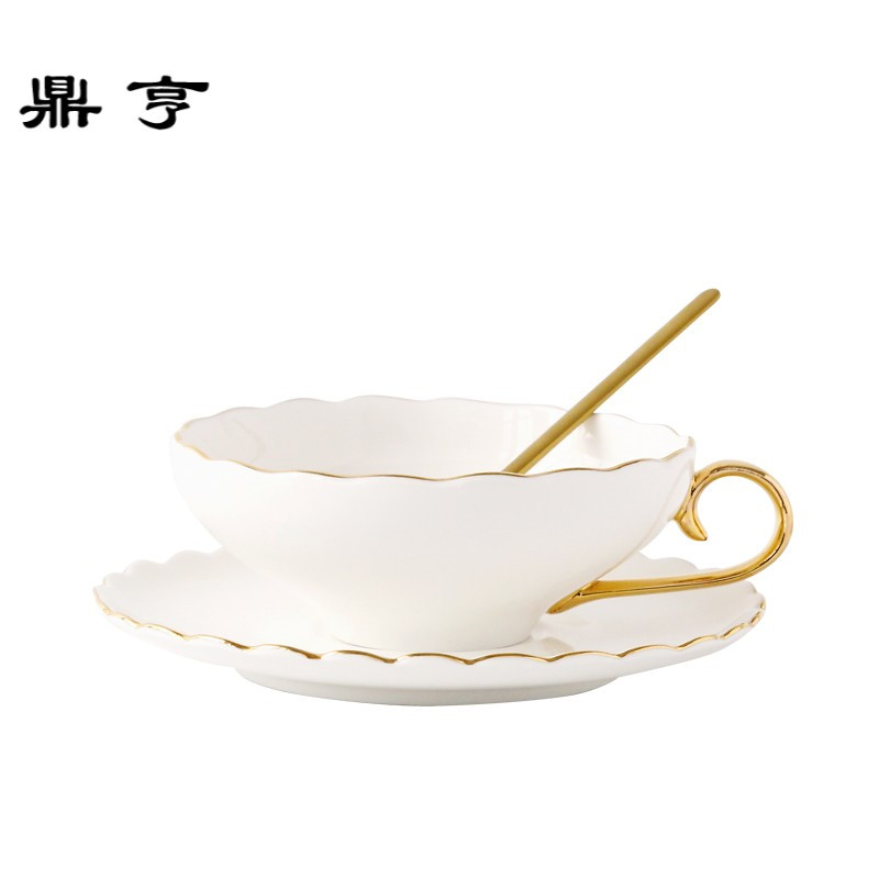 鼎亨北欧高端简约花茶杯英式下午红茶杯欧式骨瓷咖啡杯复古金边杯