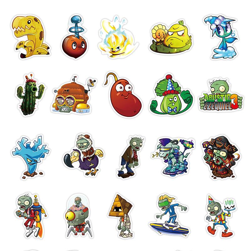 100张植物大战僵尸行李箱贴纸可爱卡通吉他冰箱ipad电脑防水贴纸 e