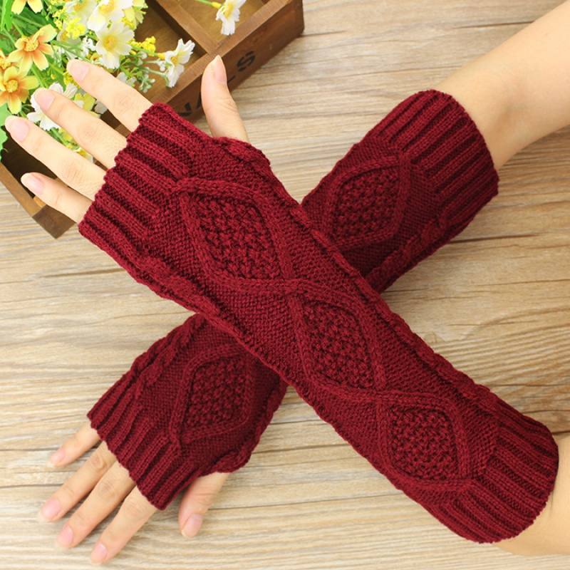 新款冬季麻花半指手套针织毛线保暖男女露指手臂套