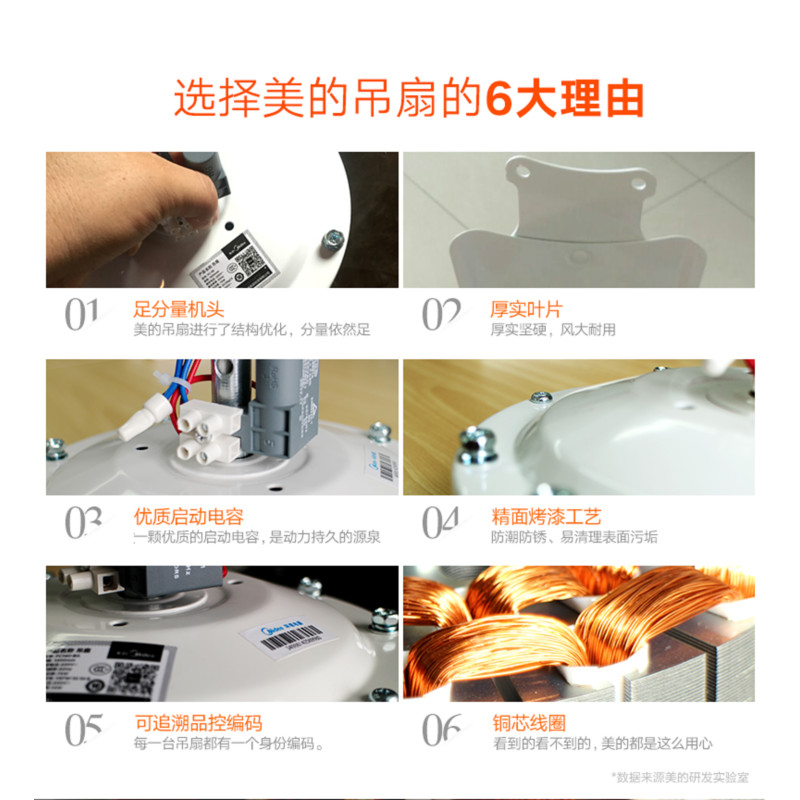美的(Midea) 吊扇大风力家用风扇客厅 56寸吊扇+无极调速器[纯铜芯]高清大图