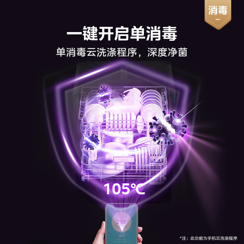 美的(Midea)洗碗机嵌入式台式家用灶下13套105℃热风烘干一级水效一键单消毒四星消毒变频节能V9