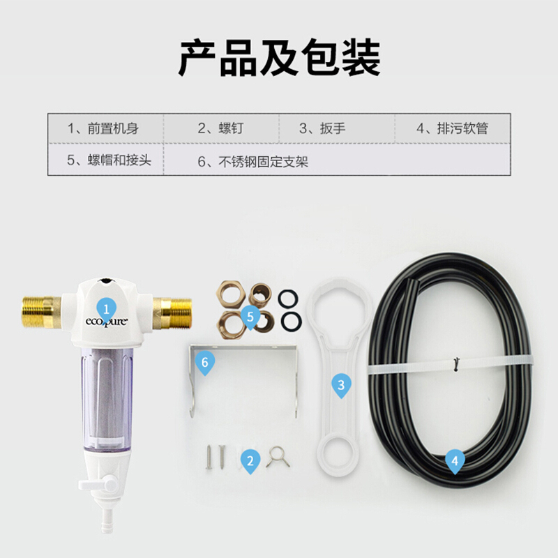 怡口(ECOWATER)怡可飘EPSF03-M前置过滤器 无需换芯主水管 净水器高清大图