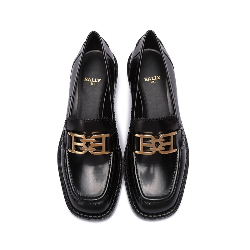 巴利bally奢侈品女士牛皮bchain方头中跟单鞋皮鞋乐福鞋莫卡辛鞋elly