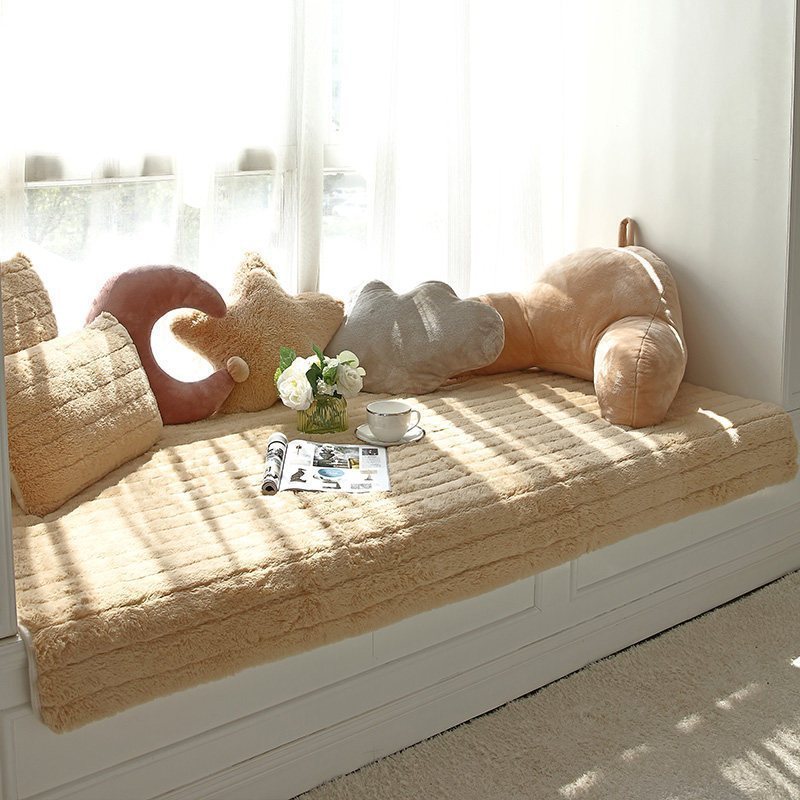 汐岩窗台垫毛绒套坐毯卧室阳台垫子北欧式榻榻米可机洗 ins长毛绒-浅黄60*180cm