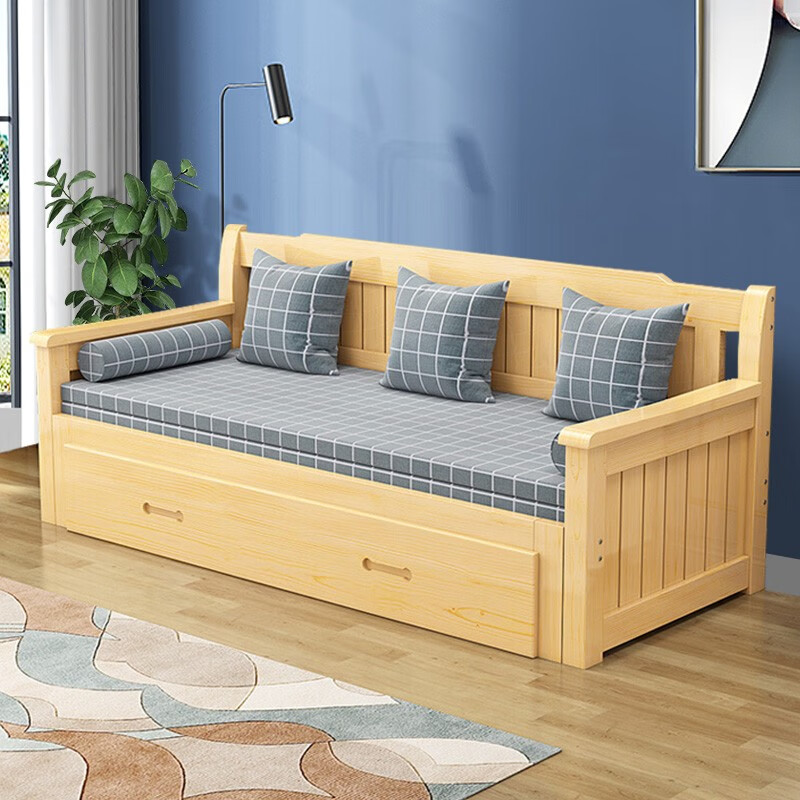 2米/1.8米推拉两用客厅储物沙发床多功能储物床1.5米原木色含床垫
