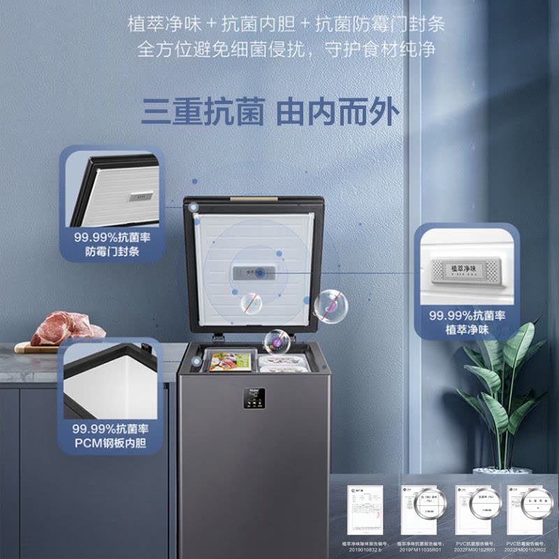 海尔(Haier)100升家用卧式冰柜冷柜小冰箱 减霜80% PCM内胆 深冷速冻 一级能效BC/BD-100GHEPG图片