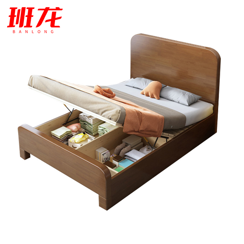 班龙床1.2*2.0米+床垫胡桃色套高清大图