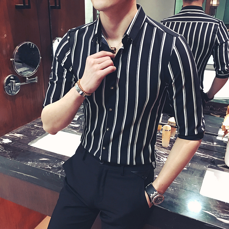 美师理店型师酒吧KTV服务员工作服夏款男女生七分袖衬衫衣