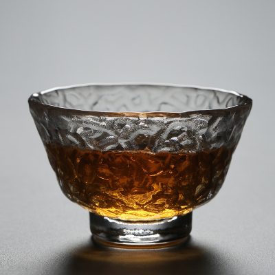 锤纹玻璃品茗杯加厚家用日式描冰纹水晶杯透明耐热茶杯功夫茶具冰纹