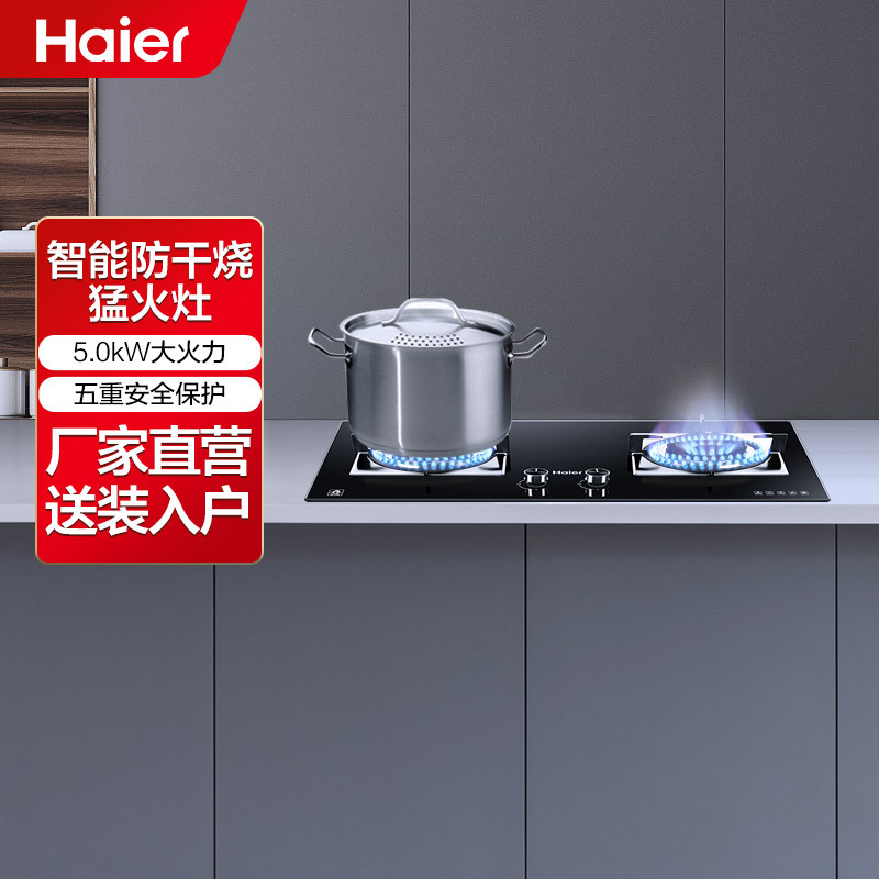 海尔(Haier) 防干烧燃气灶JZT-QE9B1 燃气灶 5.0kW大火力台式嵌入式厨房家用双灶煤气灶灶具双眼灶