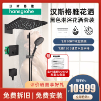 汉斯格雅暗装入墙式淋浴花洒飞雨E 300mm头顶智能恒温花洒套装 26239677套餐(带花洒臂)磨砂黑色