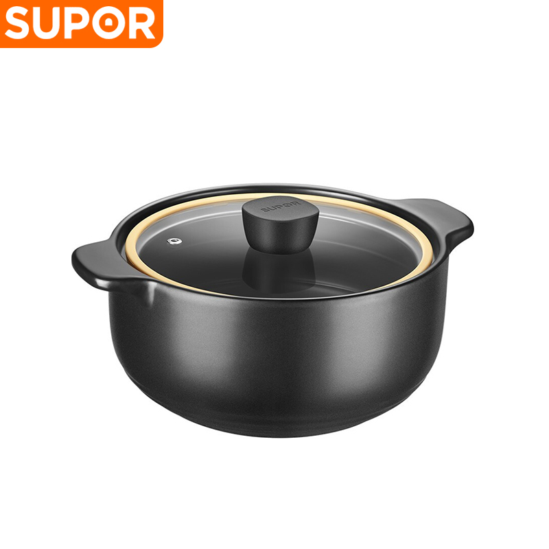 苏泊尔(SUPOR)砂锅煲汤陶瓷煲玻璃盖耐高温家用炖锅煲仔饭砂锅汤煲明火专用 3.8L EB38VAT01赠汤勺竹垫手套