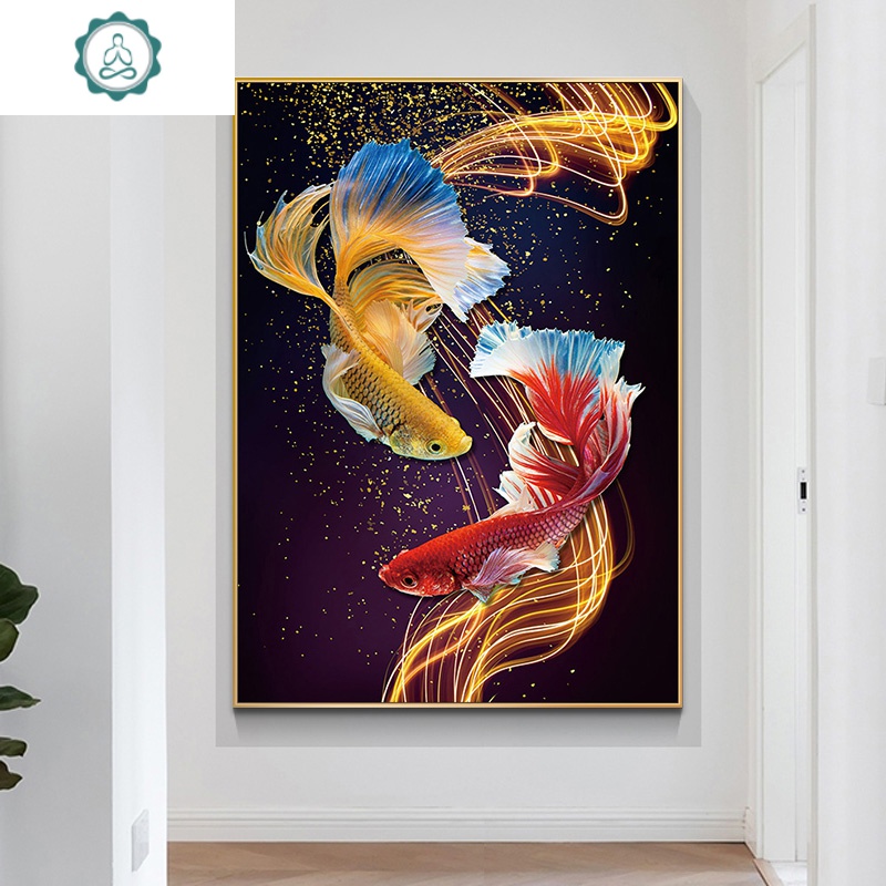 5d钻石画满钻客厅双锦鲤鱼贴钻十字绣玄关竖版2020新款钻石绣 封后
