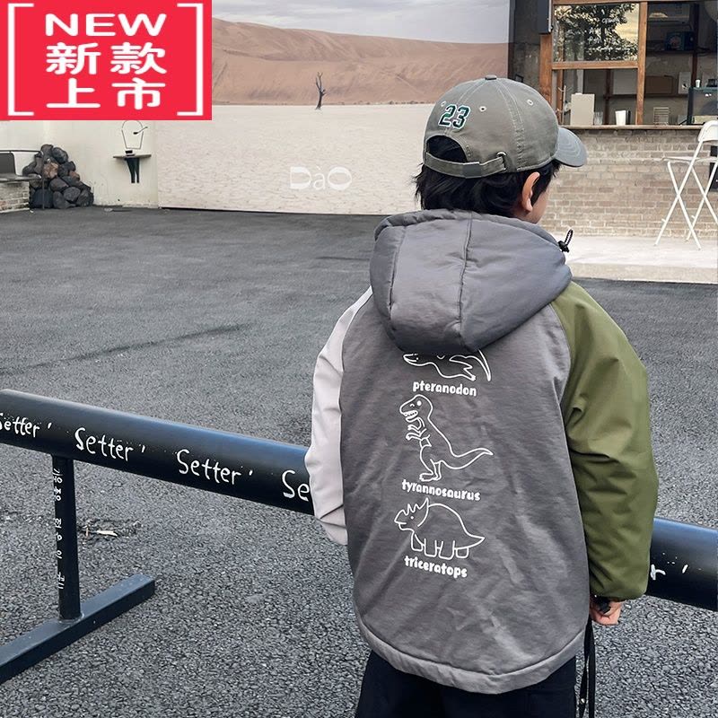 可莉允童装男童棉服夹棉儿童外套2022年秋冬新款中大童恐龙冲锋衣防风潮图片