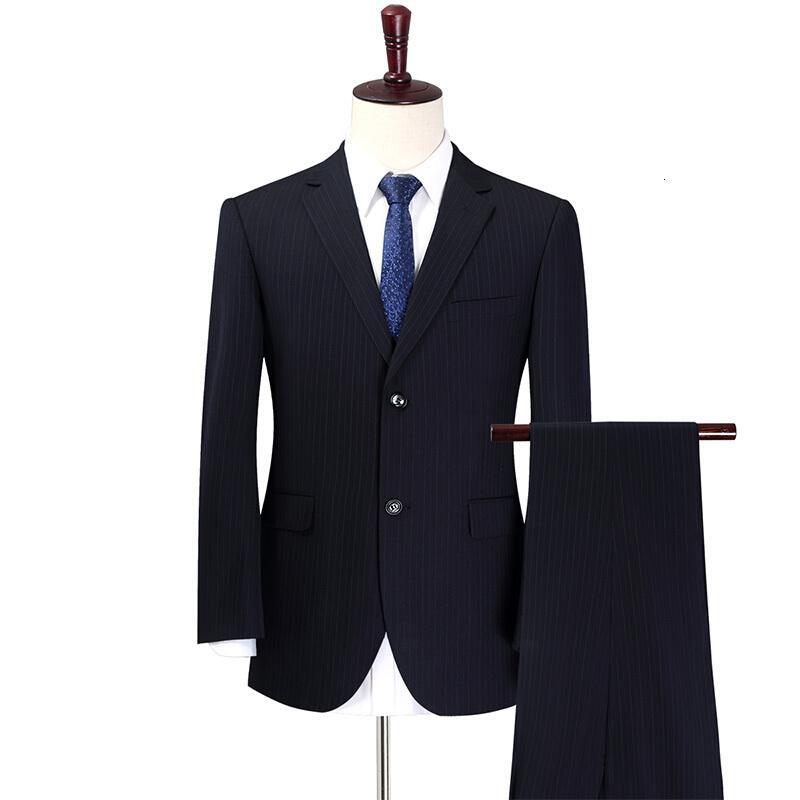 报喜璐西服男深蓝竖条纹西装商务西服套装男二扣西服不开叉藏蓝色竖条纹175/9476/114