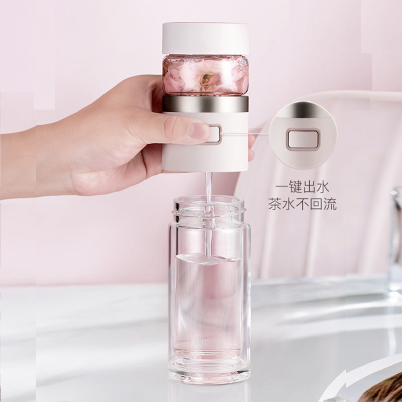 苏泊尔双层玻璃杯茶水分离泡茶杯男女水杯车载带过滤花茶杯办公室茶杯便携透明水杯子高颜值水杯耐高温办公室水杯KC22EM20高清大图