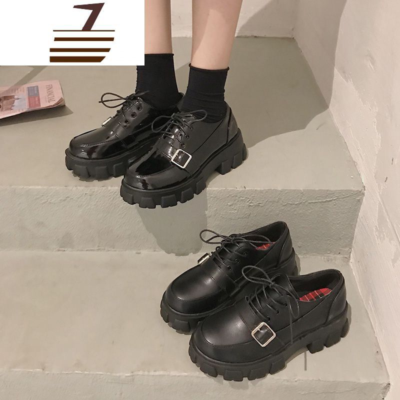 尗卡小皮鞋基础款黑色2020新款百搭加绒厚底英伦风女鞋ins潮鞋休闲鞋